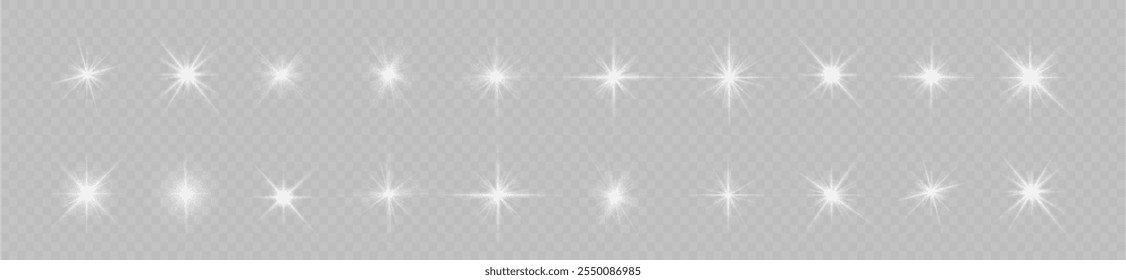 Las luces se encienden, la luz del flash de la estrella, los rayos de sol blancos. Rayos de sol realistas. Resplandor del rayo del sol efecto de luz de brillo abstracto rayo de luz estelar brillo solar brillante Imagen aislada.