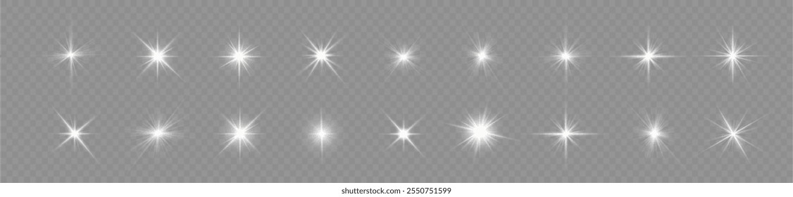 Las luces se encienden, la luz del flash de la estrella, los rayos de sol blancos. Rayos de sol realistas. Resplandor del rayo del sol efecto de luz de brillo abstracto rayo de luz estelar brillo solar brillante Imagen aislada.