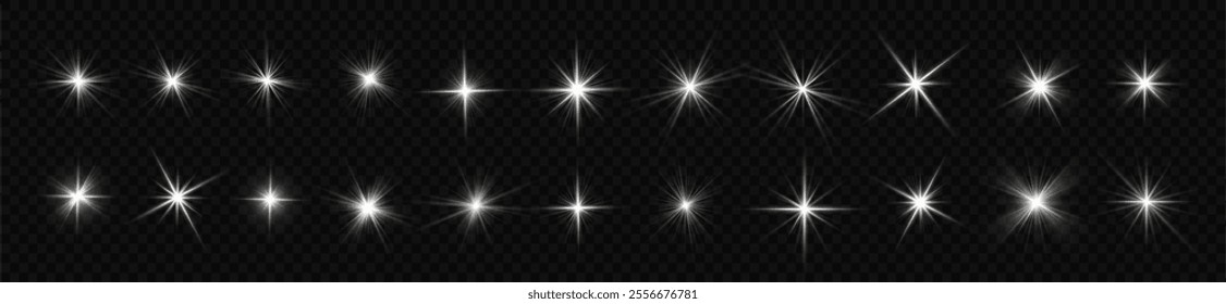 Lights flare, star flash light, white sun rays, png. Realistic sun rays. Sun ray glow abstract shine light effect starburst beam sunshine glowing isolated image. 