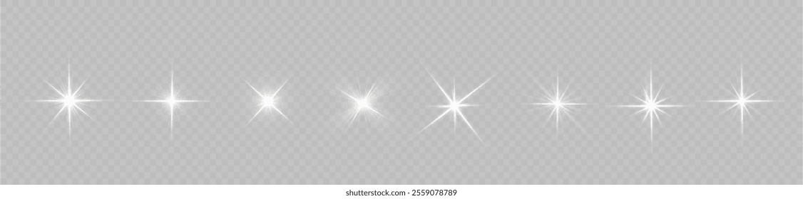 Lights flare, star flash light, white sun rays, png. Realistic sun rays. Sun ray glow abstract shine light effect starburst beam sunshine glowing isolated image. 