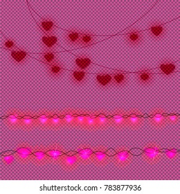 Lights in the form of a heart isolated on transparent background. Glowing garland. Vector illustration