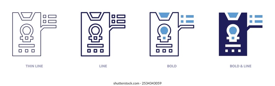 Icono de luces en 4 estilos diferentes. Línea delgada, línea, negrita y línea negrita. Estilo duotono. Trazo editable.