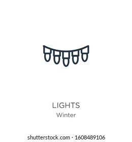 Lights icon. Thin linear lights outline icon isolated on white background from winter collection. Line vector sign, symbol for web and mobile