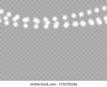 lights isolated on transparent background. Set of golden xmas glowing garland. Vector illustration, EPS 10