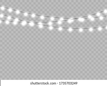lights isolated on transparent background. Set of golden xmas glowing garland. Vector illustration, EPS 10