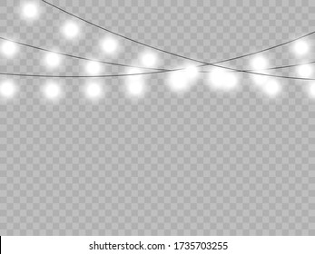 lights isolated on transparent background. Set of golden xmas glowing garland. Vector illustration, EPS 10