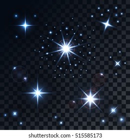 Lights Magic Effect, Lens & Explosion Burst Isolated on Transparent Background. Vector Illustration