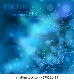 Lights on blue background bokeh effect. 