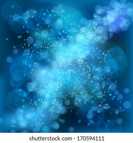 Lights on blue background bokeh effect. Vector EPS 10