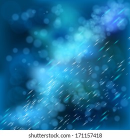 Lights on blue background bokeh effect. Vector EPS 10