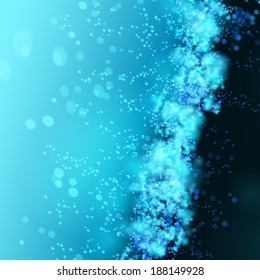 Lights on blue background bokeh effect. Vector 
