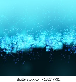 Lights on blue background bokeh effect. Vector 