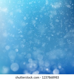 Lights on blue background with Christmas snowflakes bokeh effect. EPS 10