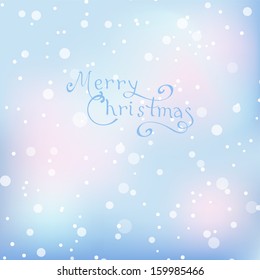 Lights on blue background. Christmas background with snow