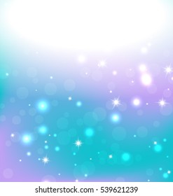 Lights On Blue Background - Vector Illustration, Graphic Design Useful For Your Design. Bright Blue Abstract Christmas Background With White Snowflakes. Bokeh Effect.