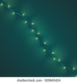  lights on green background, bright lights, green light bulbs ,vectorgarland . vector