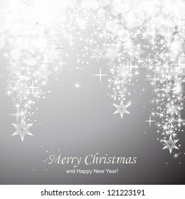 Lights On Silver Background - Vector Illustration. Light Silver Abstract Christmas Background With White Stars