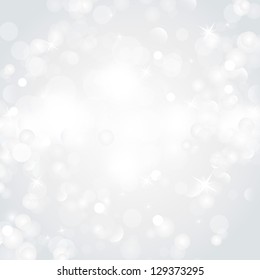 Lights On Silver Background - Vector Illustration, Graphic Design Useful For Your Design. Bright Silver Abstract Christmas Background With White Snowflakes