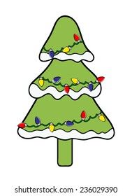 Lights on Snow Christmas Tree