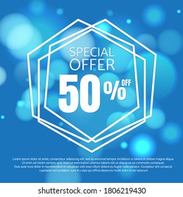 Lights on soft blue promotion banner background bokeh effect