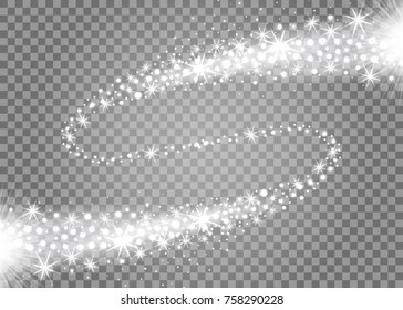 Lights on the transparent background cometa tail. Vector illustration