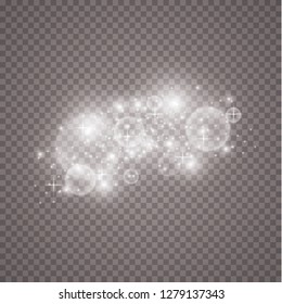 Lights on transparent background. Magic concept. Vector white glitter wave abstract illustration. White star dust trail sparkling particles isolated