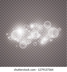 Lights on transparent background. Magic concept. Vector white glitter wave abstract illustration. White star dust trail sparkling particles isolated