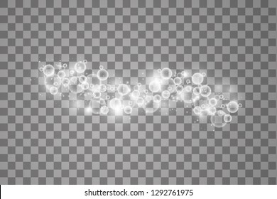 Lights on transparent background. Magic concept. Vector white glitter wave abstract illustration. White star dust trail sparkling particles isolated
