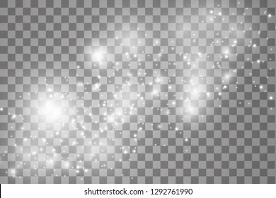 Lights on transparent background. Magic concept. Vector white glitter wave abstract illustration. White star dust trail sparkling particles isolated