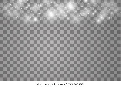 Lights on transparent background. Magic concept. Vector white glitter wave abstract illustration. White star dust trail sparkling particles isolated