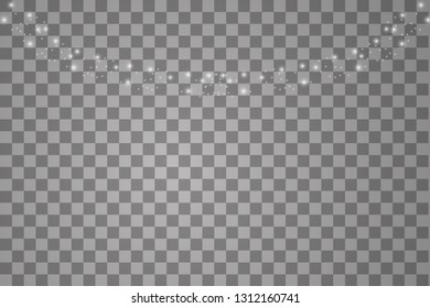 Lights on transparent background. Magic concept. Vector white glitter wave abstract illustration. White star dust trail sparkling particles isolated