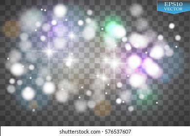 Lights on transparent background. Magic concept. Vector white glitter wave abstract illustration. White star dust trail sparkling particles isolated on transparent background. Magic concept