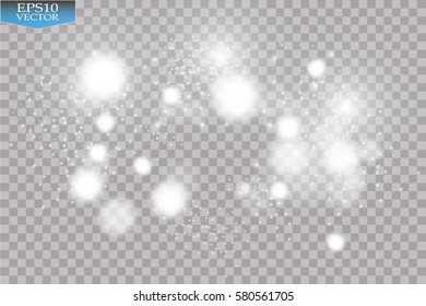 Lights on transparent background. Magic concept. Vector white glitter wave abstract illustration. White star dust trail sparkling particles isolated on transparent background. 