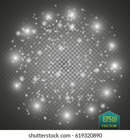 Lights on transparent background. Magic concept. Vector white glitter wave abstract illustration. White star dust trail sparkling particles isolated.