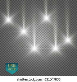 Lights on transparent background. Magic concept. Vector white glitter wave abstract illustration. White star dust trail sparkling particles isolated on transparent background. 