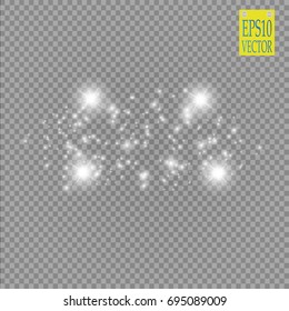 Lights on transparent background. Magic concept. Vector white glitter wave abstract illustration. White star dust trail sparkling particles isolated.