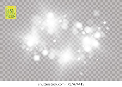 Lights on transparent background. Magic concept. Vector white glitter wave abstract illustration. White star dust trail sparkling particles isolated.