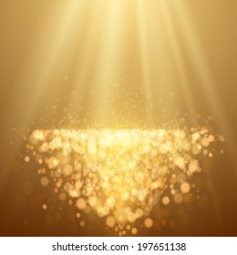 Lights on yellow background bokeh effect. Vector 