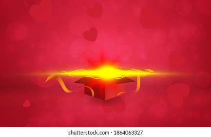 lights open gift box red background vector design..
