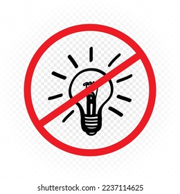 Lights is prohibited sign do not turn on the light isolated on white background Energy save symbol. Blackout icon label sticker