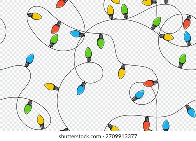 Lights seamless pattern. Colorful light bulbs. Lights string decoration. Party decoration for New Year celebration