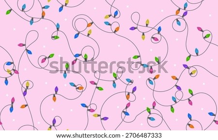 Lights seamless pattern. Colorful light bulbs. Lights string decoration. Party decoration for New Year celebration