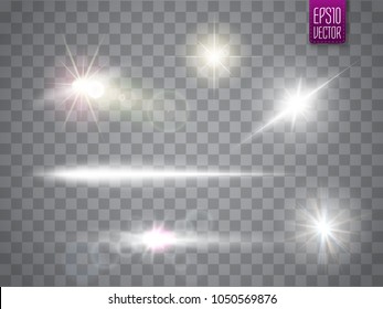 Lights sparkles collection. Vector illustration of glowing lens flares.