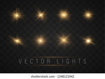 Lights sparkles isolated, lens flare, explosion, glitter, line, sun flash, spark and stars. On a dark background transparent. Banner for Christmas celebrate. shine, flare, lens, abstract, burst.