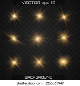 Lights sparkles isolated, lens flare, explosion, glitter, line, sun flash, spark and stars. On a dark background transparent. Banner for Christmas celebrate. shine, flare, lens, abstract, burst.