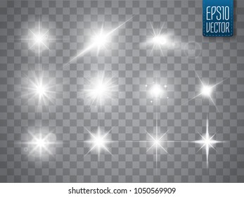 Lights sparkles isolated. Vector illustration of glowing lens flares and sparks.