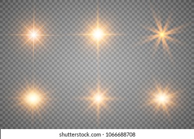 Lights sparkles isolated. Vector illustration of glowing lens flares and sparks.