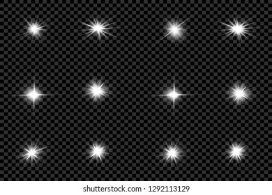 Lights sparkles isolated. Vector illustration of glowing lens flares and sparks.