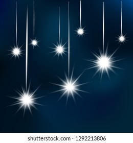 Lights sparkles isolated. Vector illustration of glowing lens flares and sparks.