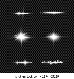 Lights sparkles isolated. Vector illustration of glowing lens flares and sparks.